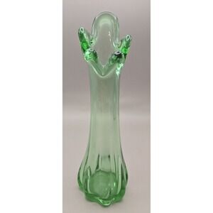 Vintage Swung Vase Green 9.5" MCM Ribbed  Glass 1960
